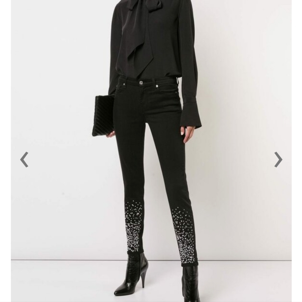 7 For All Mankind b(air) The Ankle Skinny Black/Rhinestone Size 32